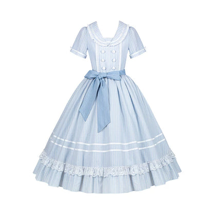 Klassisches maritimes Dienstmädchen-Lolita-Kleid + Accessoires