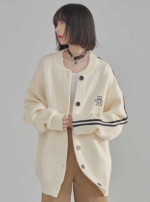Contrast Color Asymmetrical Line Sleeve Knit Cardigan