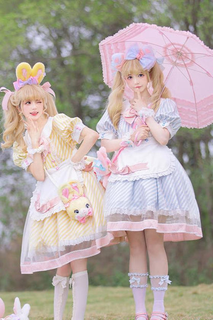 [Reservation product] Pastel Color Striped Sweet Ribbon Dress