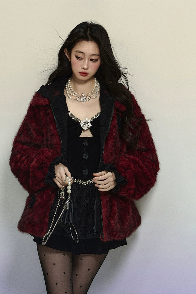 Dark Red Fur Coat