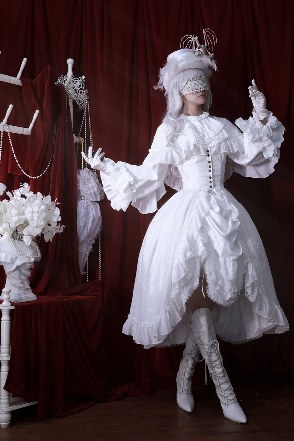 Witch-style hooded long-skirted cloak