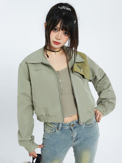 Stitched Contrast Lapel Short Jacket