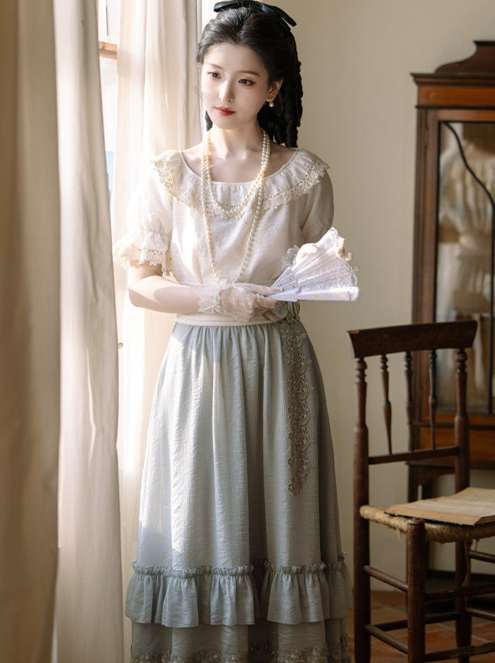 Chuan Dai Time : Miss Xiuzhu lace daughter-in-law split small dress retro temperament Republic of China style suit