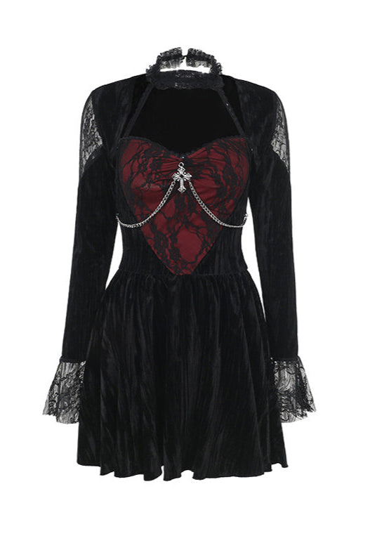 Gothic Style Open Neck Dress + Short Cardigan