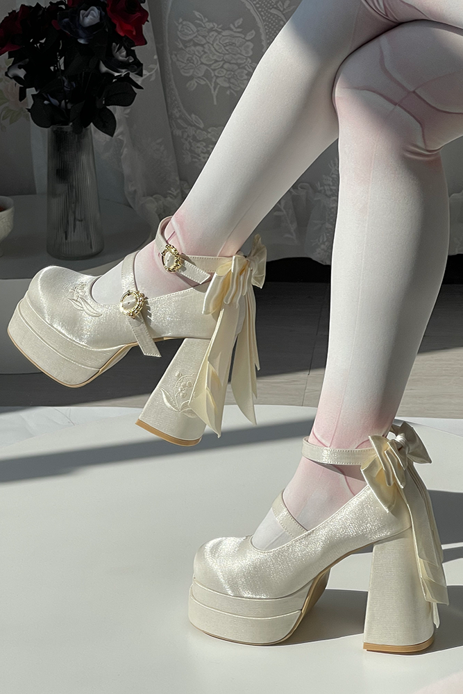 スイートマカロンカラーリボンロリータヒール