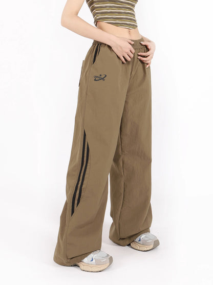 American retro casual sports parachute wide leg pants