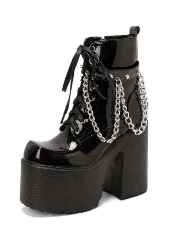 Gothic Rivet Chain High Heel Short Ankle Boots