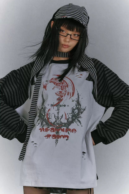 バイカラーラグランルーズトップス