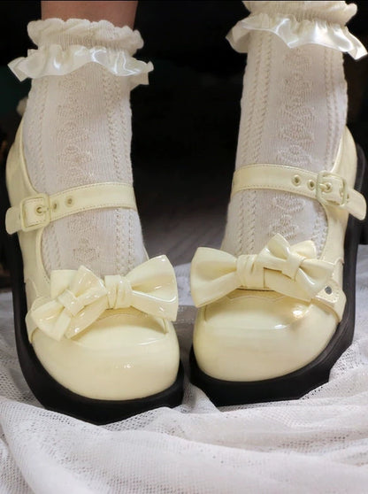 Lolita Sweet Round Toe Mid Heel Ribbon Mary Jane Shoes