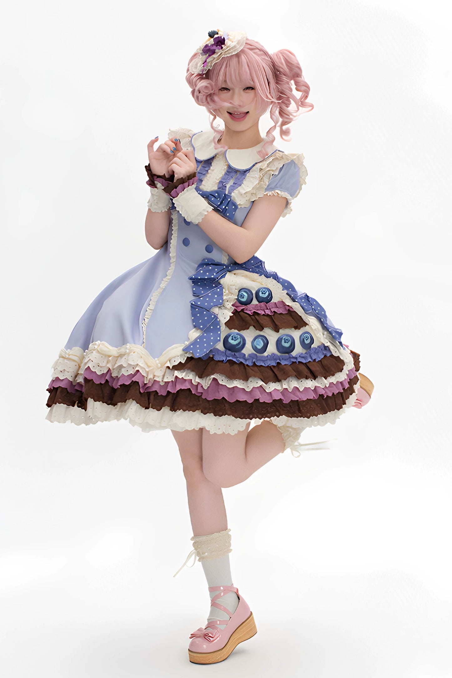 【8月8日予約締切】ブルーベリーカフェロリータOPドレス（ショート・ロング）＋エプロン＋ケーキミニハット