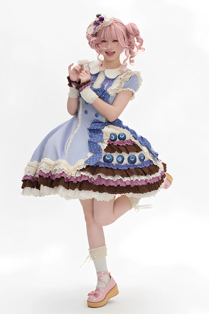 【8月8日予約締切】ブルーベリーカフェロリータOPドレス（ショート・ロング）＋エプロン＋ケーキミニハット