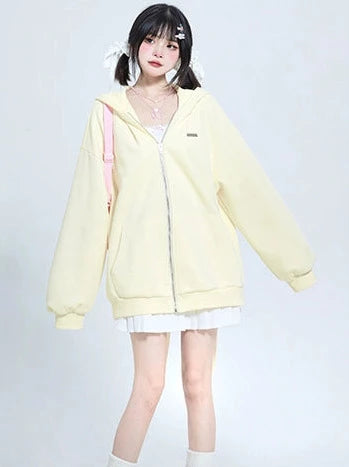Bunny Ears Hoodie Jacket Oversized Zip Cardigan