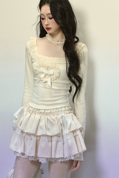 [Pre-order item] Heart Frill Ribbon Design Sweet Top