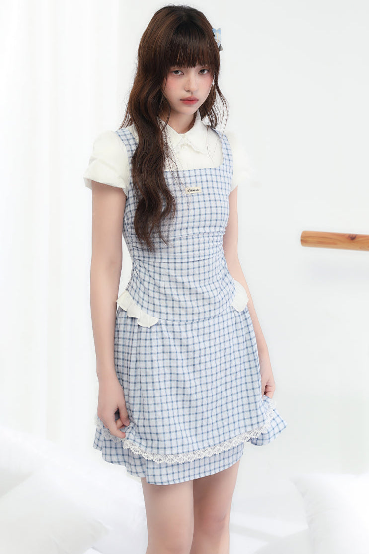 Sweet College Blue Check Dress