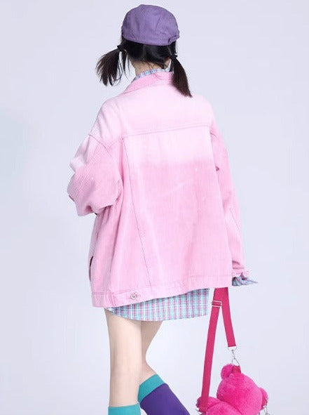 Pink & Blue Wash Gradient Denim Jacket