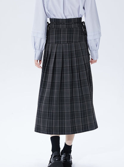 Charlotte Tailor Gray Check Suspender 2wey Skirt