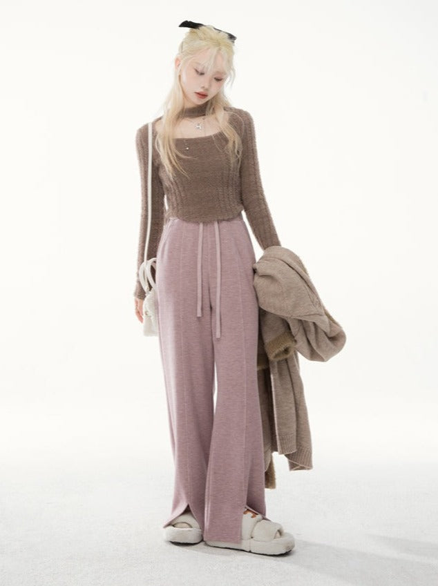 ONEOFUUU Small Man Custom Smoke Pink Purple Knitted Casual Drap Wide Leg Pants Loose Pants Women's Autumn and Winter