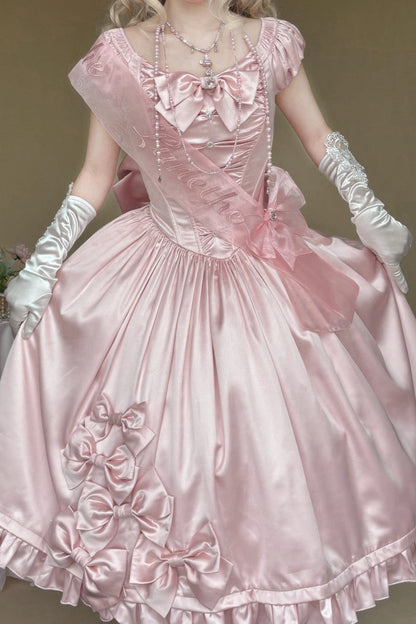 [Pre-order Deadline: August 8] Elegant Silver Satin Lolita Romantic Ribbon Dress Set