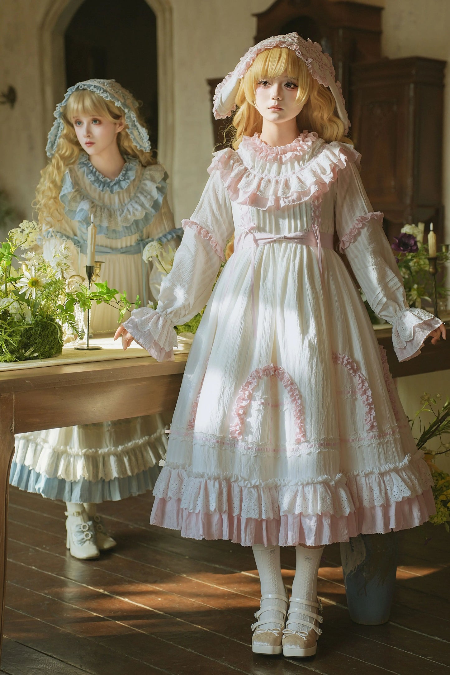 ラビットツインピンクロリータドレス+ラビットヘアバンド