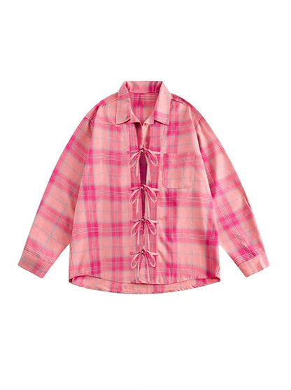 Pink Check Lace-up Shirt