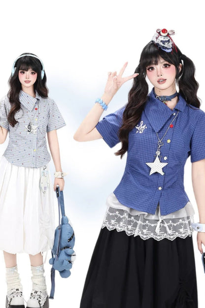 Colorful Plaid Asymmetrical Blouse