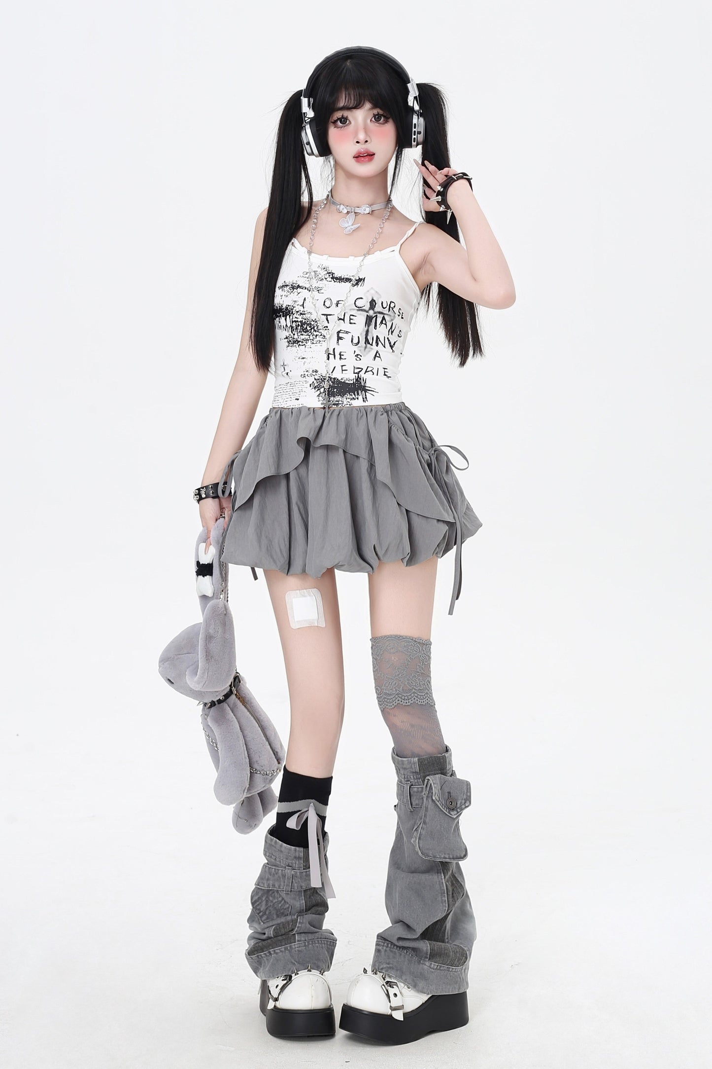 3-Style One-Shoulder Drawstring Top & Skirt