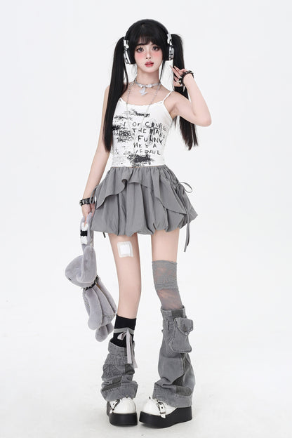 3-Style One-Shoulder Drawstring Top & Skirt