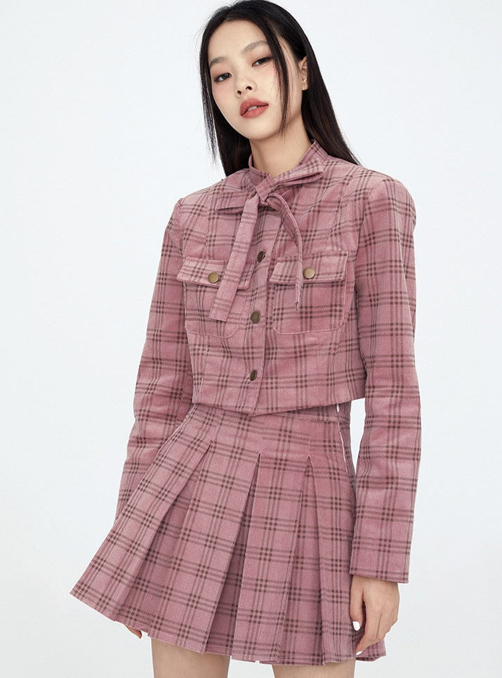 Ribbon Check Jacket + Check Skirt