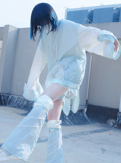 [Angel Neighborhood👼Aqua Angel Subculture Hooded Parka + Ribbon Shorts + Leg Warmers