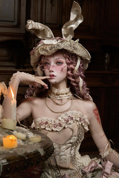 ラブフィッシュボーンコルセットロココフレンチチュニックトリムトップス＋スリーブ＋スリムリボン＋レッグカバー＋チョーカー