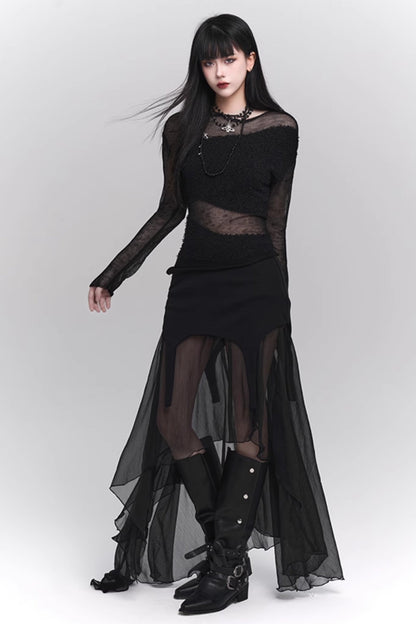 Sheer mode top + sheer long skirt