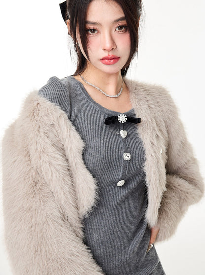 French fur short coat