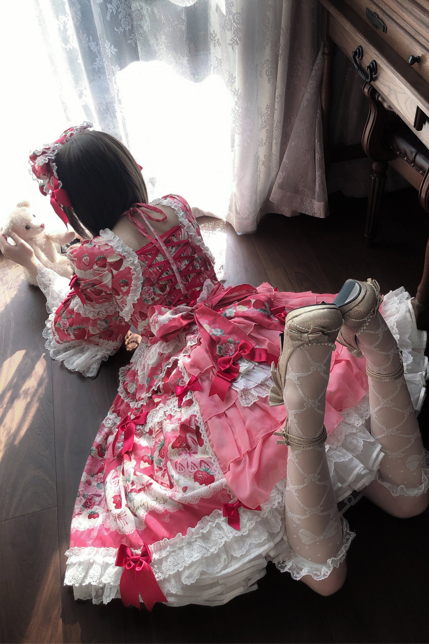 【2月27日予約締切】ストロベリーアンティークドールドレス＋フルセット＋ボンネット＋カチューシャ