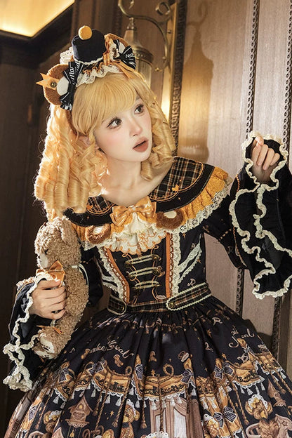 【9月8日予約締切】Vintage Teddy Bear Classic Lolita Series Accessories（Black Hat With Ribbon Train / Mini Hat &amp; Bear Ear KC With Ribbon Decoration / Bear Ear Bonnet / Brown Bear Brooch / Bear Embroidered Brooch）