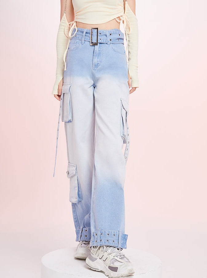 Blue Gradation Straight Jeans Pants