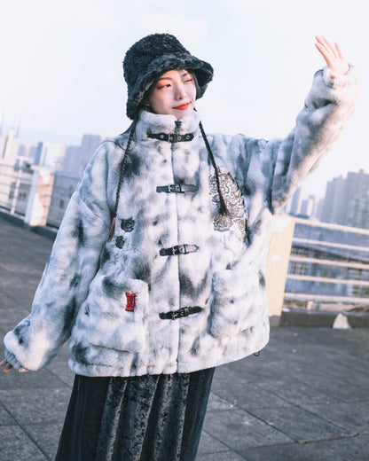 Odd house rabbit fur warm hat women's winter cold protection ear protection plush cotton hat retro thickened bucket hat shows small face