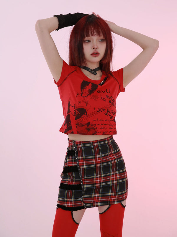 Rock Girl Print Street Subculture T-shirt 