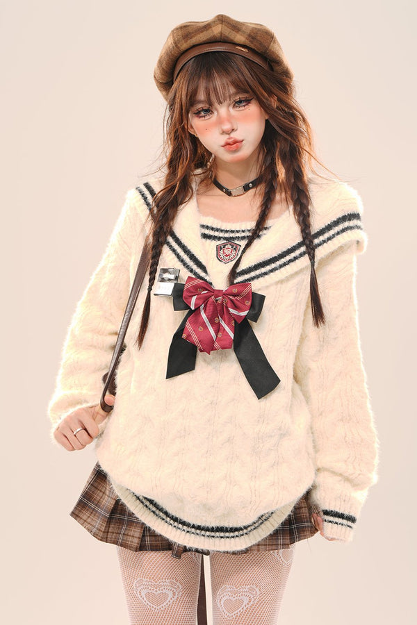 ルーズネイビーカラースラウチセーター