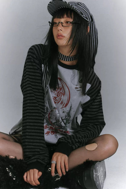 バイカラーラグランルーズトップス