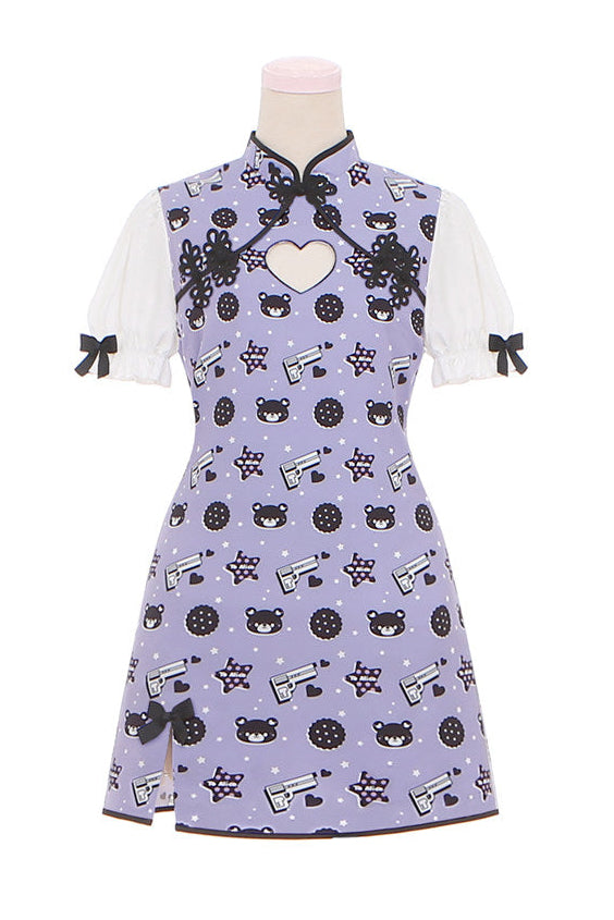 Bobo Bear Gun Print Cheongsam Dress