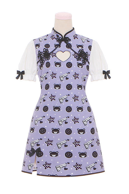 Bobo Bear Gun Print Cheongsam Dress
