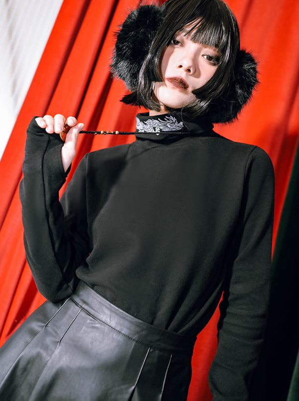 プリントドラゴンハイネックベースシャツ