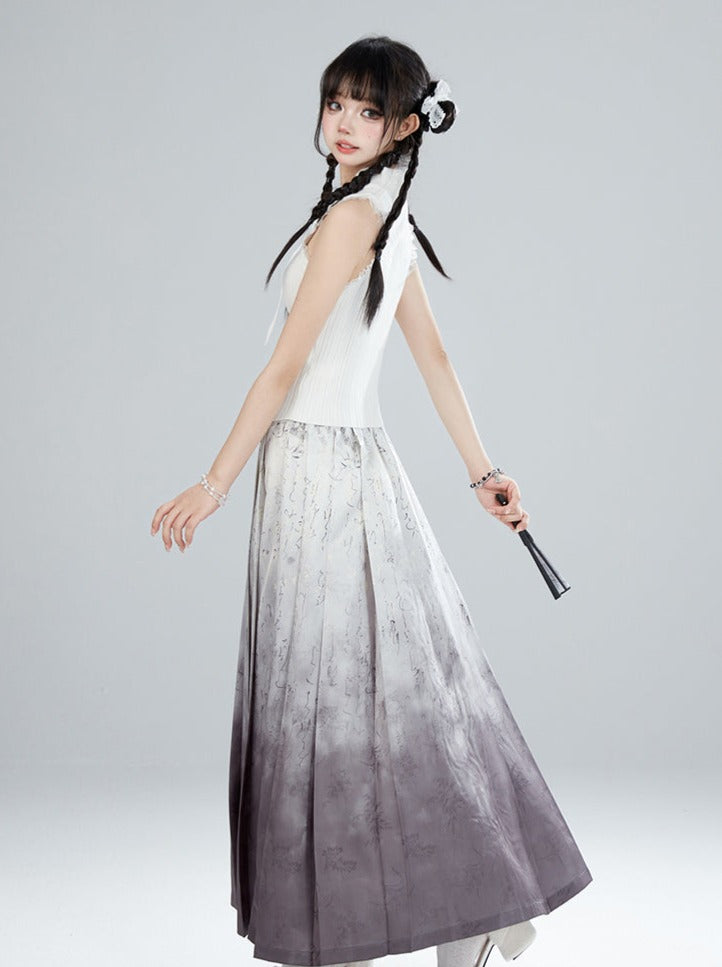 기간 한정 95% 할인 11SH97 새로운 중국 스커트 여성 여름 내셔널 스타일 스플래쉬 잉크 기질 A 라인 탄성 허리 스커트