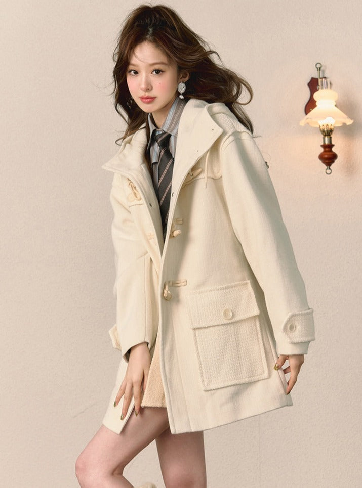 Silhouette Hooded Horn Button Coat