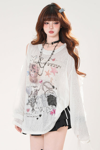 シアーキュートデザインブリージースモックトップス