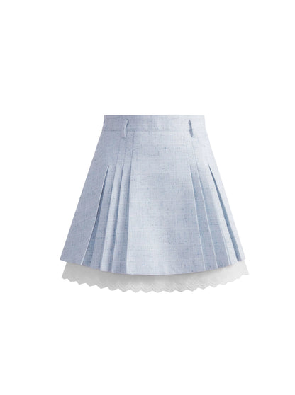 Blue Small Fragrance Jacket + Pleated Skirt