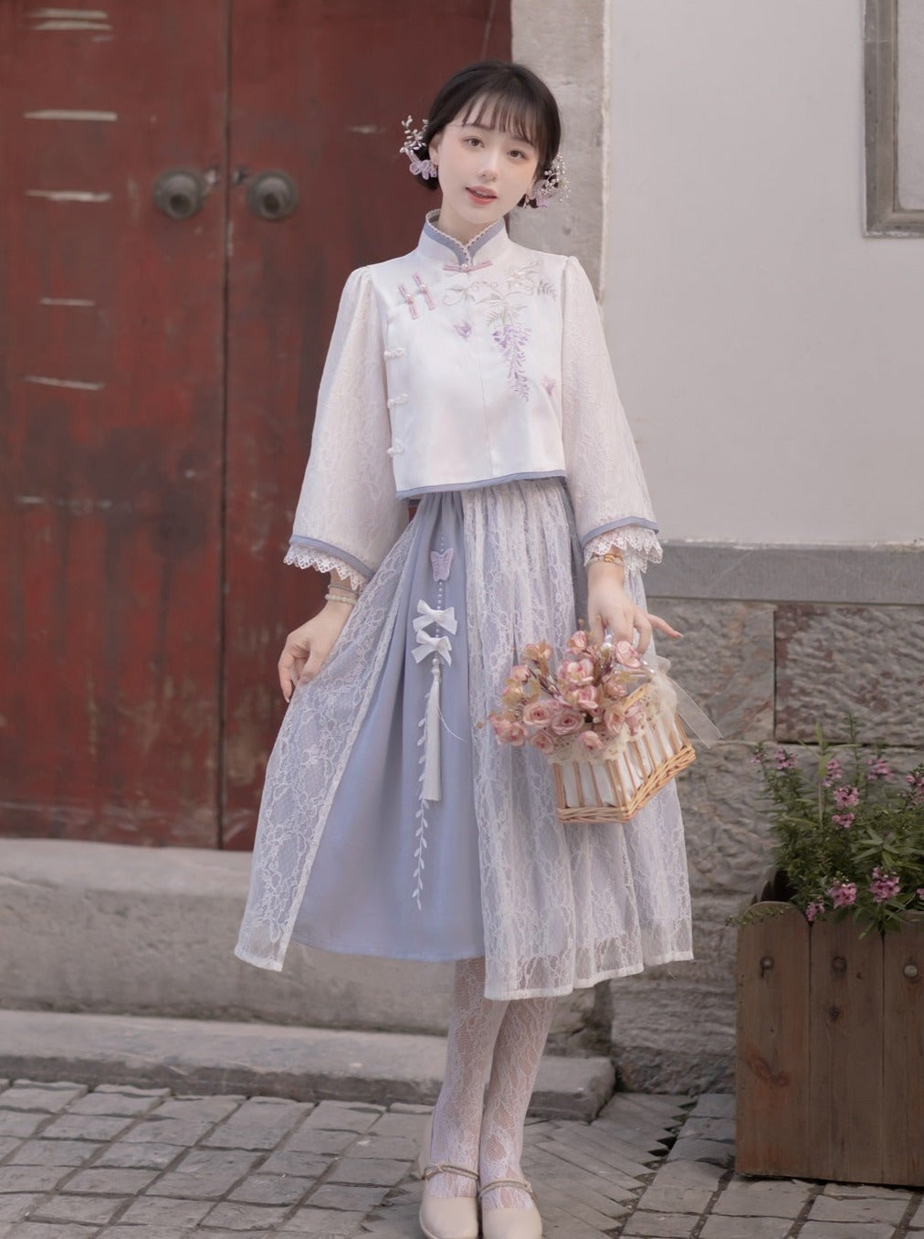 Chiffon Sweet Elegant China Top + Skirt