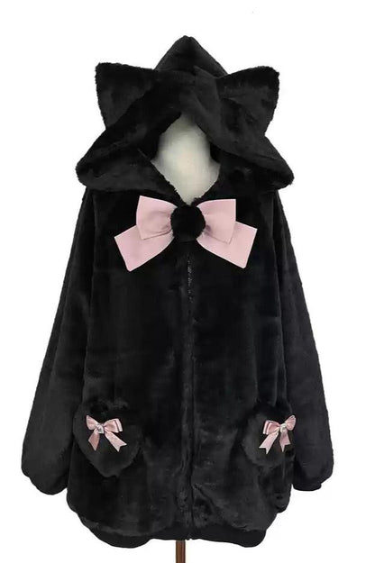 [Reserved product] Cat ear hoody suite ribon plash coat