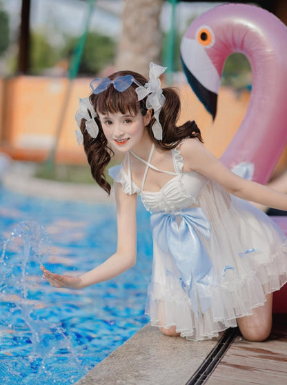 (Spot) Étoiles inconnues nouvelle mer lune Sirène Ji fendue maillot de bain une pièce femme été robe lolita