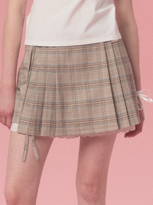 High Waist Check Pleated Skirt